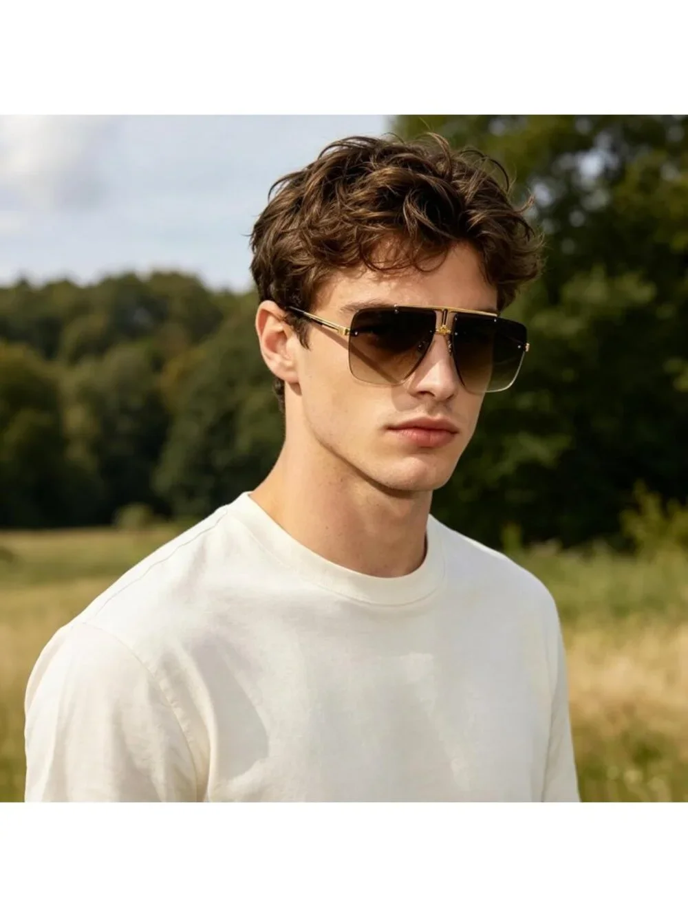Trendy Oversized Square Sunglasses for Men - UV400 Tinted Lens, Gold Frame